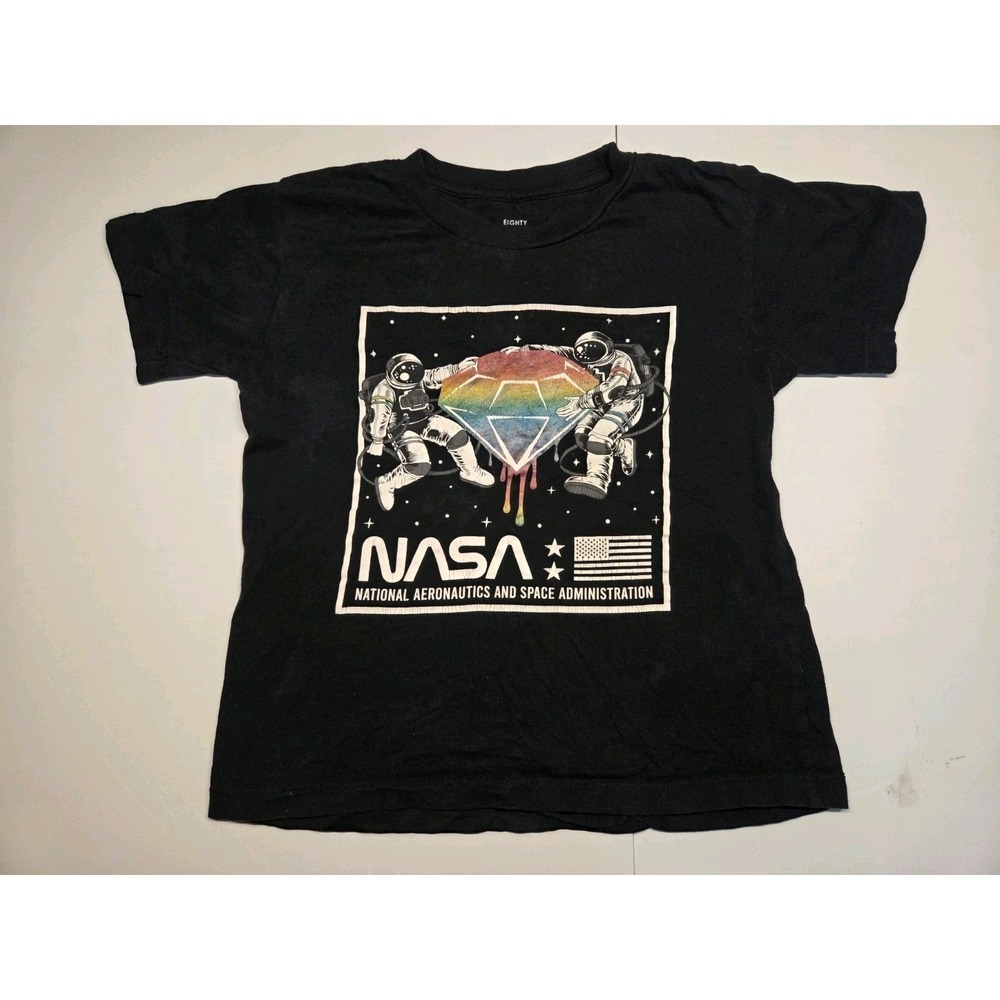 M458 NASA Graphic T Shirt XL Black Astronaut Rainbow Space 100% Cotton